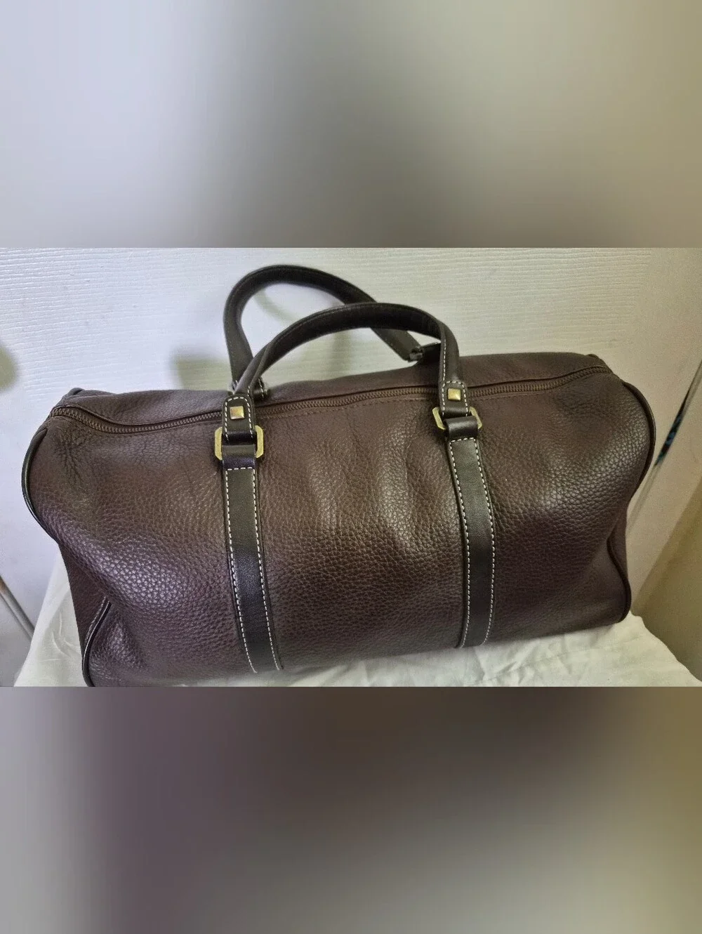 Vintage Adrienne Vittadini 3-Piece Brown Pebbled Leather Travel Set